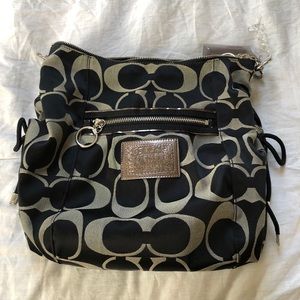 Black/Gray Coach Purse with Purple Lining